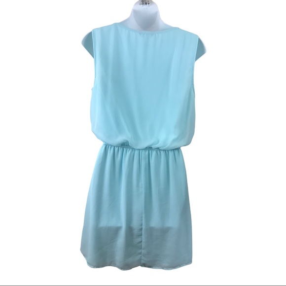 Chiffon Dress Mini Medium Sleeveless Mint Gathered - Picture 4 of 7
